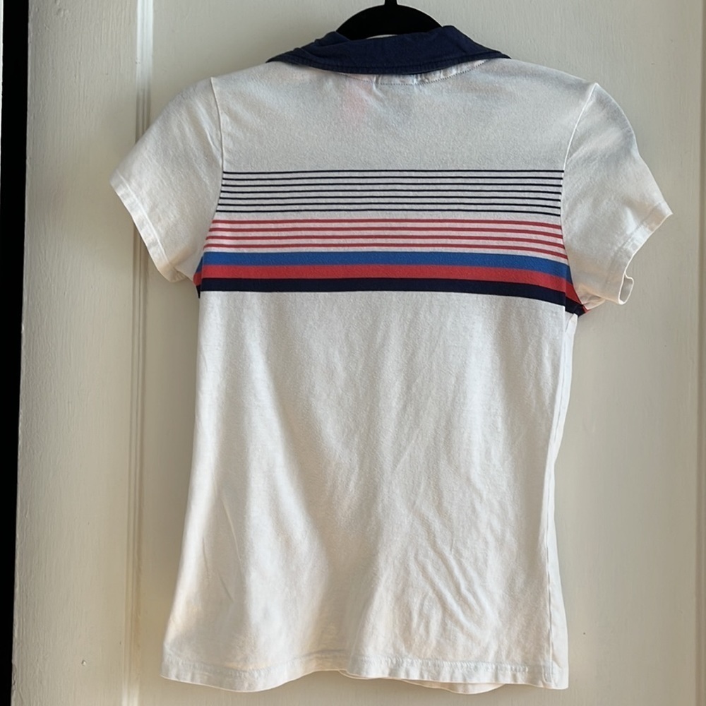 Roxy Girl Cotton 90s Y2K Style Sports Tennis Striped Chest Polo Top Shirt Tee - Picture 2 of 8
